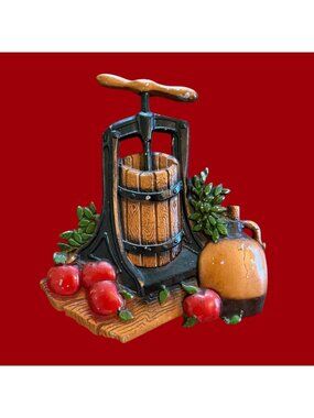 Vintage Homco Cast Metal Apple Press Cottagecore Farmhouse Decor Wall Art